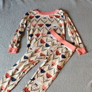 Little Sleepies Floral Pajama Set - Coral and Navy
